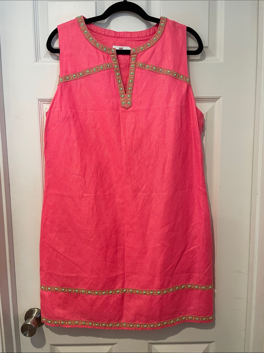 Vineyard Vines Bright Pink Dress with Gold Trim